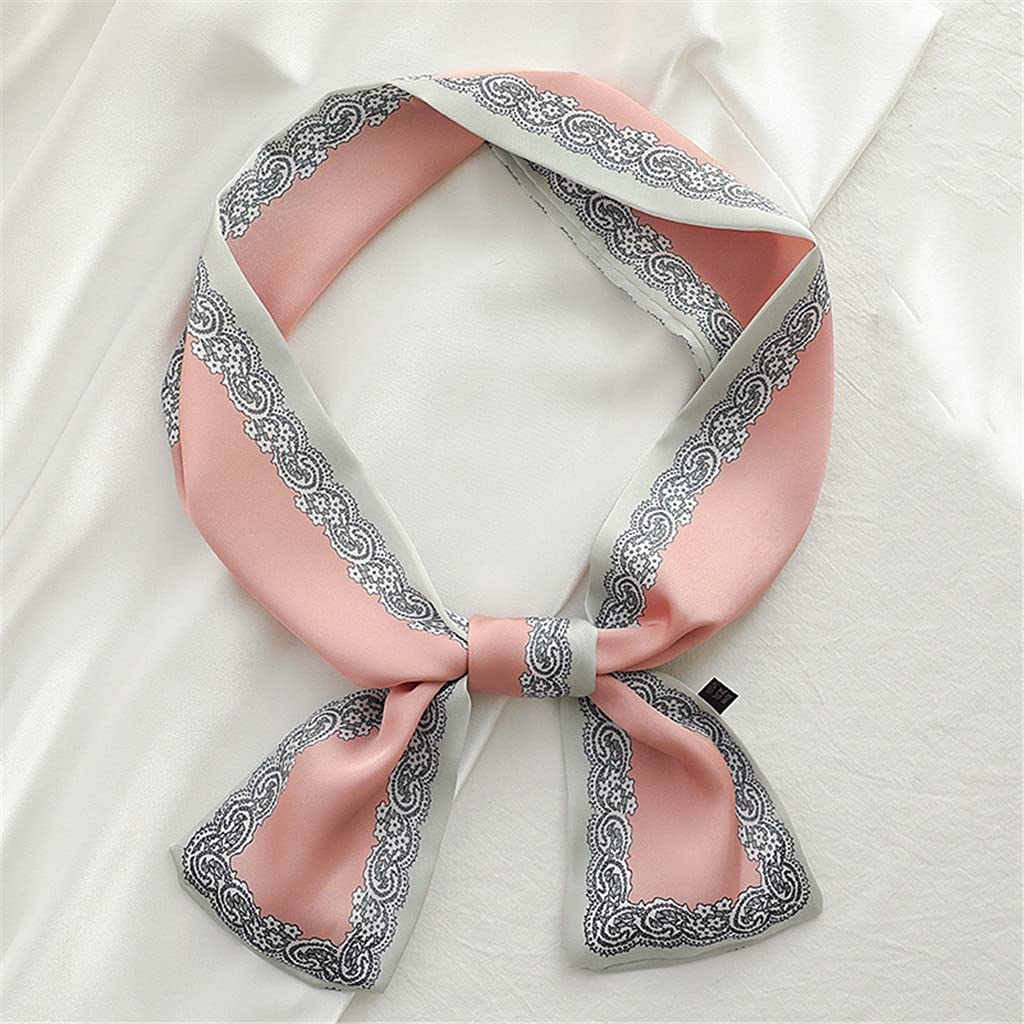 Bufanda de Mujer Bufanda Cuadrada Estampado de Corbata de Pelo Pañuelo de Seda Satinada Pañuelo de Cabeza para Mujer Bufanda de Seda de Tira Larga pequeña (B 9 * 100CM)