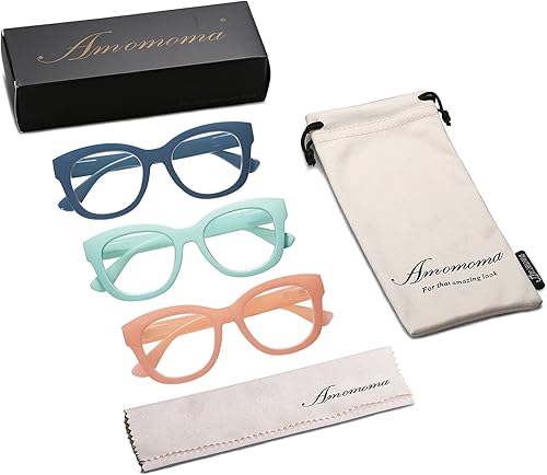Miniatura 6 de AMOMOMA Anteojos de lectura retro de gran tamaño para mujer, bloqueo de luz azul, lectores de computadora, bisagra de resorte AM6003
