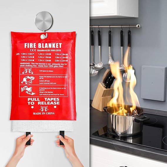 Emergency Fire Blanket - 1 Pack - Fire Suppression Blanket for Kitchen, 40 x 40, for Home - Fiberglass Fire Extinguisher - Fire Safety & Emergency Supplies - Home Essentials.