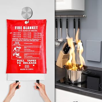 Emergency Fire Blanket - 1 Pack - Fire Suppression Blanket for Kitchen, 40 x 40, for Home - Fiberglass Fire Extinguisher - Fire Safety & Emergency Supplies - Home Essentials.