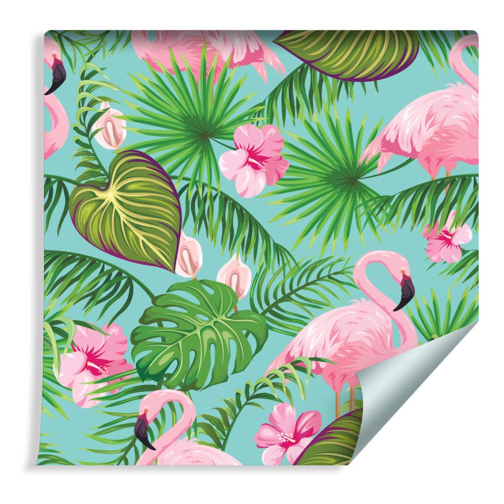 Muralo Papel Pintado en TNT Flamencos, Flores y Tropicales - 1000x53 cm