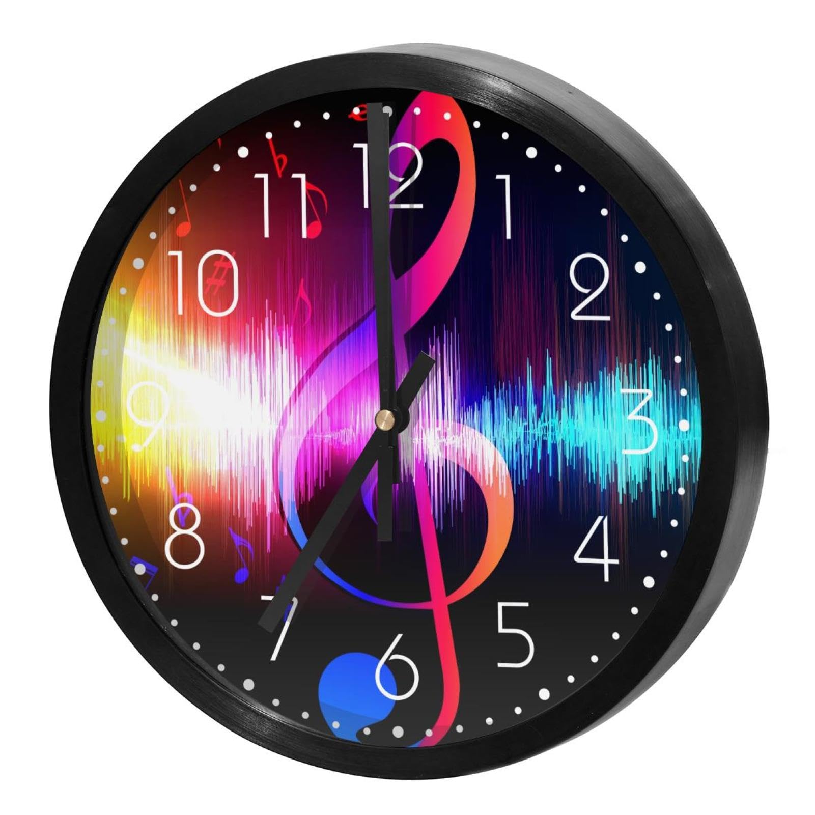 Horloge murale silencieuse à quartz ronde avec motif vagues et musique fonctionne à piles