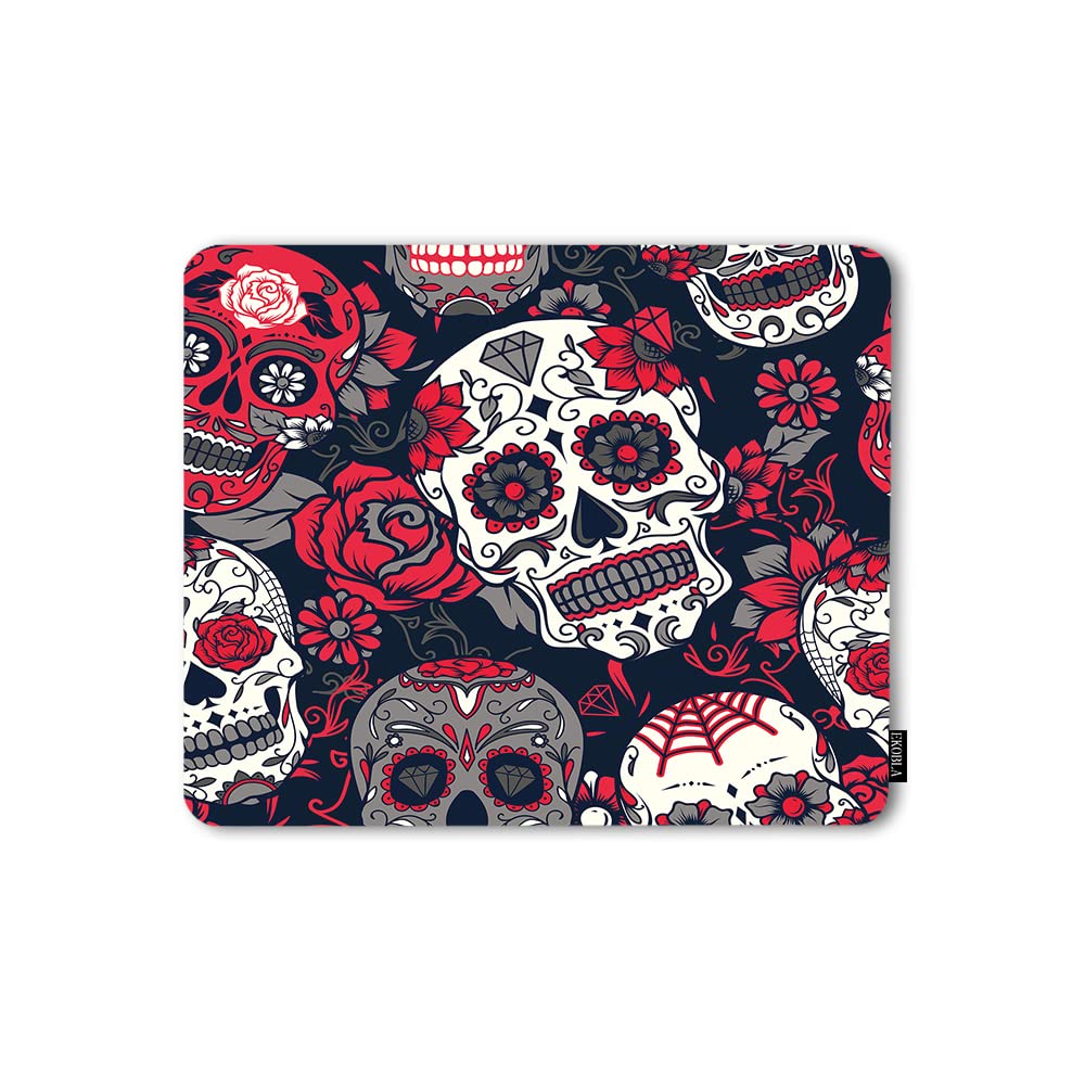 EKOBLA Sugar Skull Non-Slip Rubber Base Mousepad Day of The Dead Flowers Diamonds Spooky Portable Office Wireless Mouse Pad for Laptop