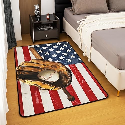 Miniatura 4 de Alfombra de béisbol para niños, 5 x 7, temática deportiva, para sala de estar, decoración de habitación de niños y niñas, decoración de juegos de