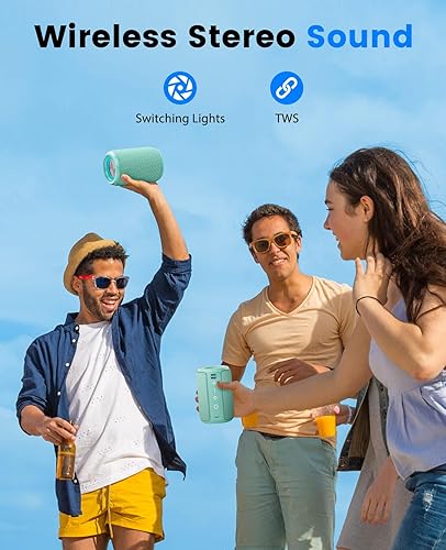 Miniatura 4 de LENRUE Pequeño altavoz Bluetooth portátil con luces, sonido envolvente estéreo TWS, alimentación tipo C, Bluetooth 5.3, entrada de tarjeta TF,