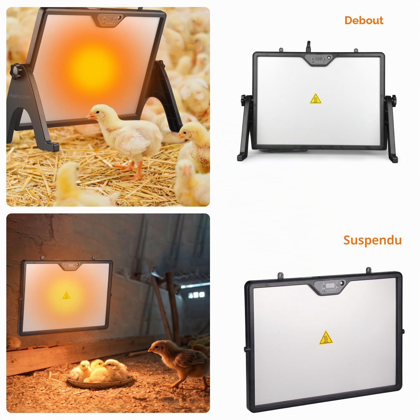 Plaque Chauffante Poussin 180W Double Face, Chauffage pour Poulailler avec Thermostat Réglable 30-75°C & Télécommande, Panneau Chauffant pour Élevage de Volailles, Sécurité
