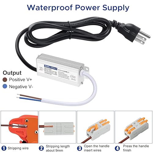 Miniatura 5 de Controlador LED de 24 vatios impermeable IP67, fuente de alimentación de 12 V CC 2A, convertidor de 120 V CA a 12 V CC, con enchufe de 3 clavijas y