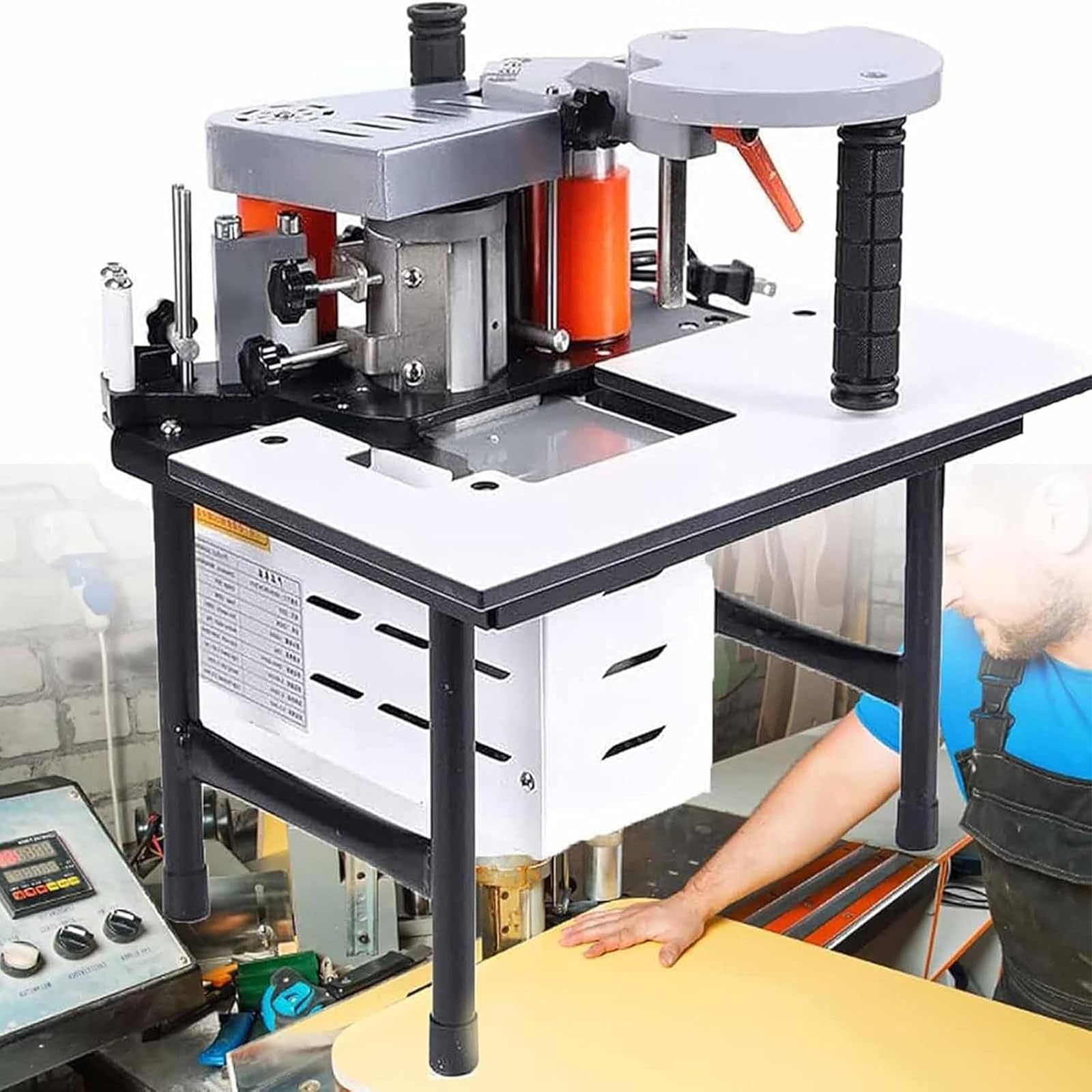 Htdre Edge Bander Machine 1200W, Benchtop Woodworking Banding Machine For Straight And Arc Edges, Double-Sided Gluing