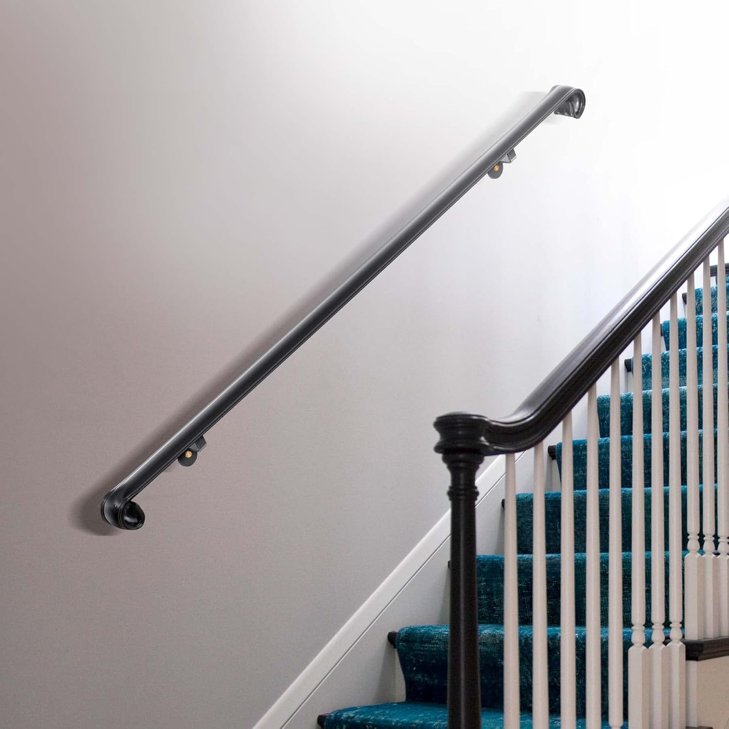 SCARIU 4 Ft Handrail Black Staircase Hand Railing Safety 440 LBS Load Capacity Black Wrought Iron Handrail for Steps Indoor & Outdoor - - 