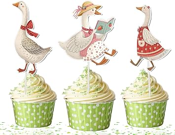 Goose Cupcake Toppers 10 Pcs Vintage Farmhouse Goose Decorations for Baby Shower, Birthday, Picnic or Garden Party Country Style Duck Cupcake Picks Rustic Animal Party Supplies