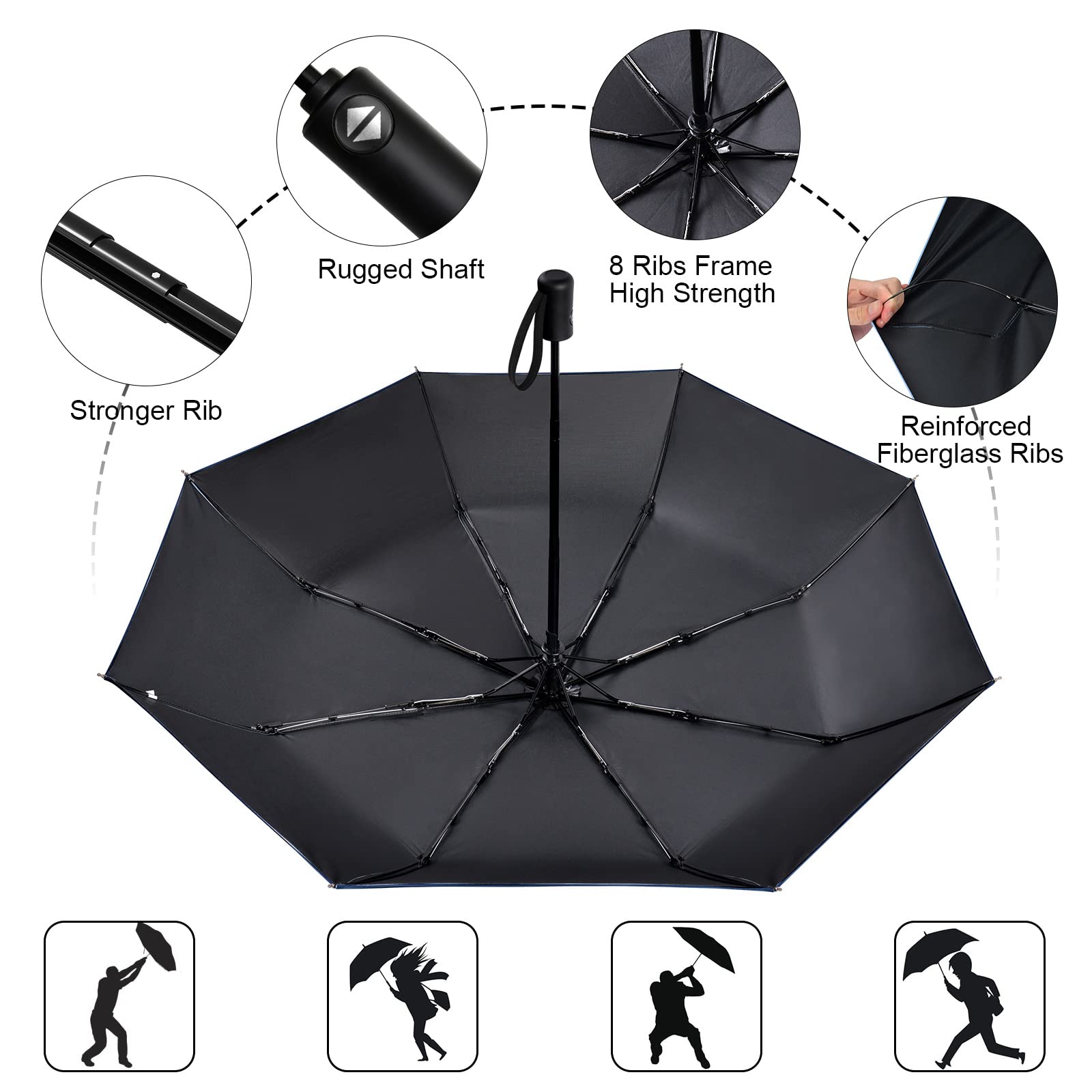 Vicloon Ombrello Portatile - Ombrello Pieghevole Compatto con 8 Nervature in Lega di Alluminio, Viaggio Ombrello Anti-tempesta Rivestimento in Teflon 210T, UPF>50+ Ombrello da Sole/Pioggia