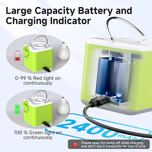 Miniatura 4 de Portable Air Pump for Inflatables, 4.5kPa Mini Air Mattress Pump with Camping Light, 2400mAh Battery Rechargeable Air Pump for Pool Floats, Sleeping