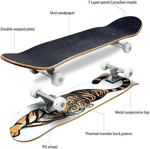 Miniatura 3 de Monopatín de ilustración de pintura digital de Big Cat 30.7 x 7.9in de doble deformación para deportes de calle al aire libre monopatín para