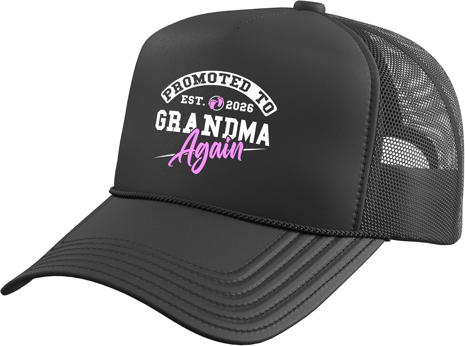 Promoted to Grandma Again Est 2026 New Baby 2026 Grandmother Trucker Hat with Adjustable Mesh Back