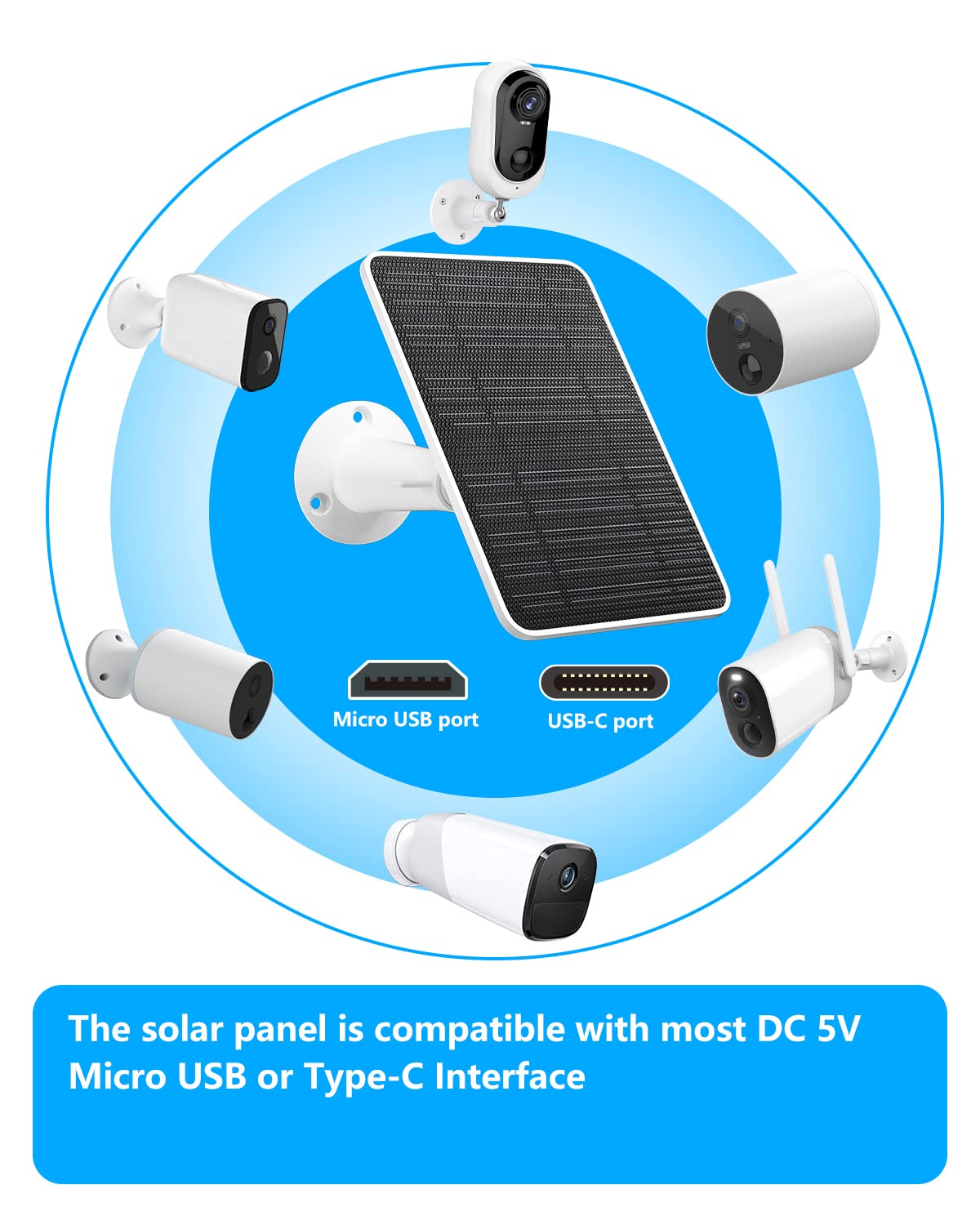 Wyze Solar 2-Pack Solar Panels For Wyze Battery Cam Pro - 4W Outdoor Security Camera Charger With 10ft Cable Solar Power Camera