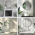 Black Round Mirror, 28 Inch Black Circle Mirror, Metal Frame Round Wall Mounted Mirrors for Bathroom, Living Room, Bedroom, Entryway, Vanity