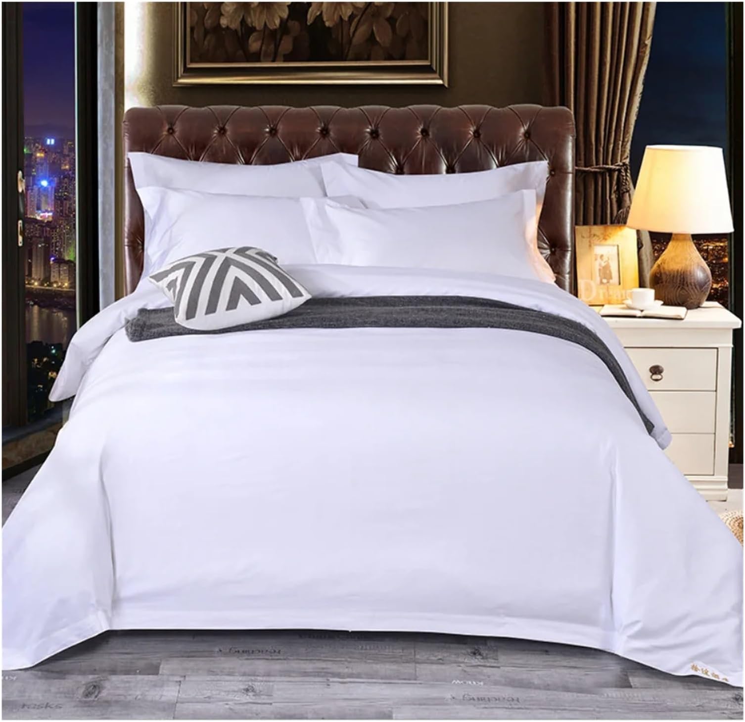 Bed Sheets Set, 100% Cotton Hotel Duvet Cover Bed Sheet Pillowcases 4pcs Simple White Bedding Set Home Textile King Queen Size(King Size 4pcs)