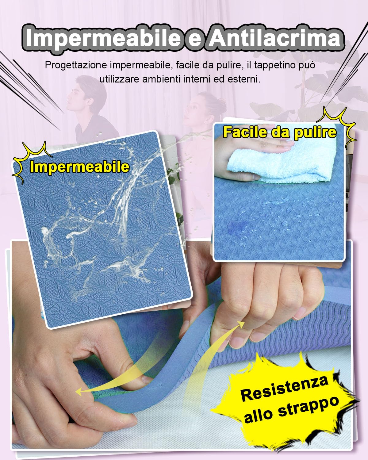 Tappetino Palestra Grande TPE 200×130cm Spesso 15mm Tappetino Fitness Antiscivolo Tappetino per Ginnastica Yoga Pilates Addominali