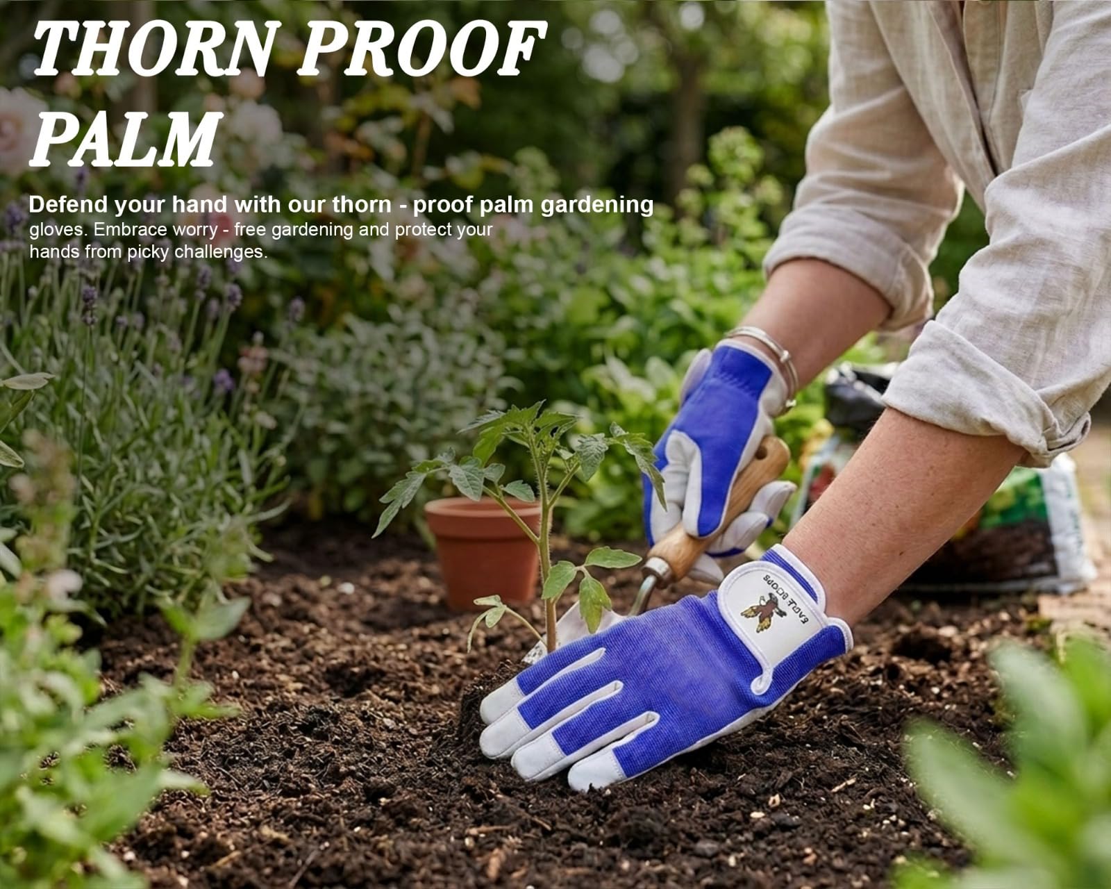 EAGLE SCOOPS Leather Gardening Gloves for Men & Women, Heavy Duty Thorn Proof Rigger Gauntlet Gloves - Image 7