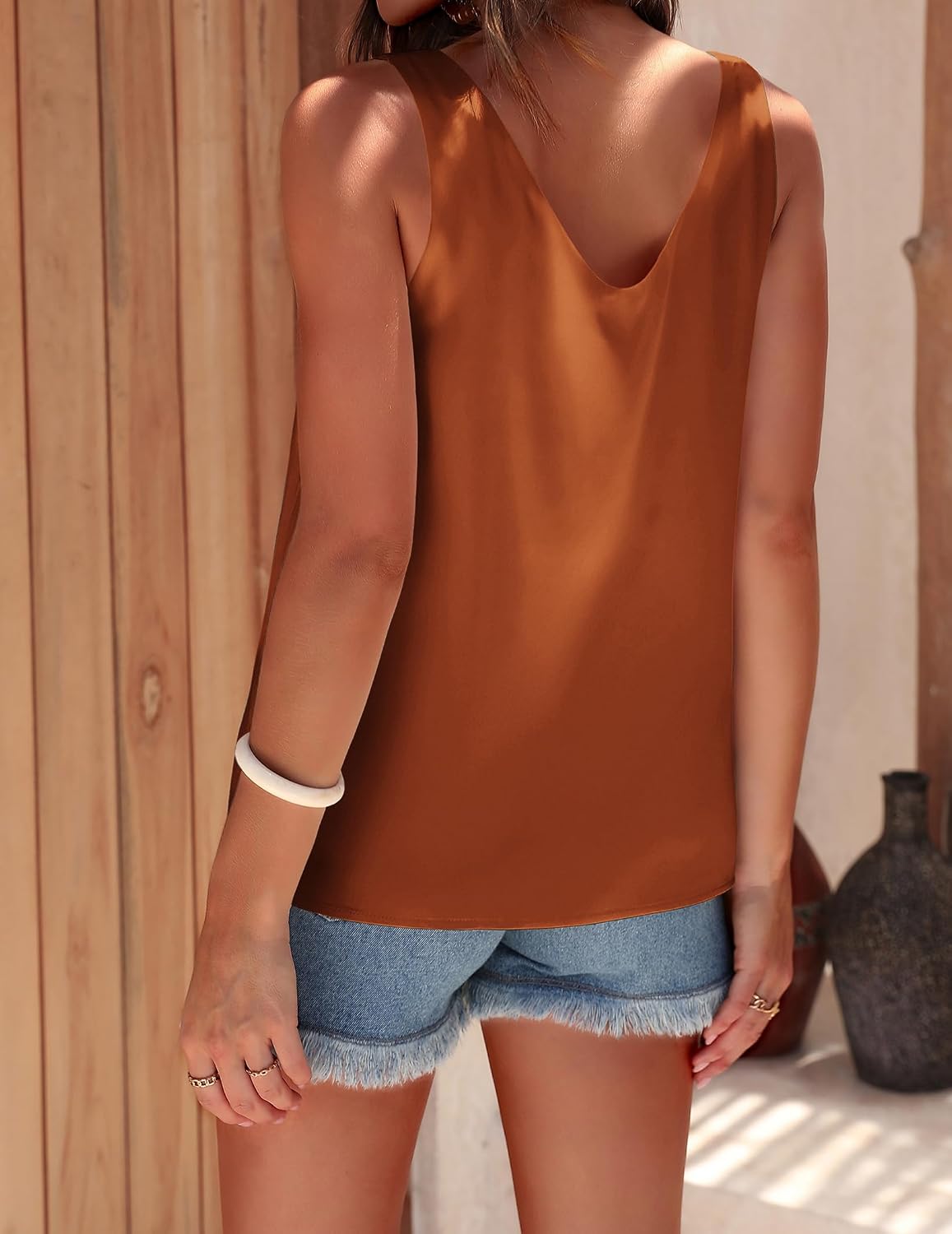 Womens Silk Satin Tank Tops V Neck Casual Cami Sleeveless Camisole Blouses Summer Basic Tank Shirt image 4