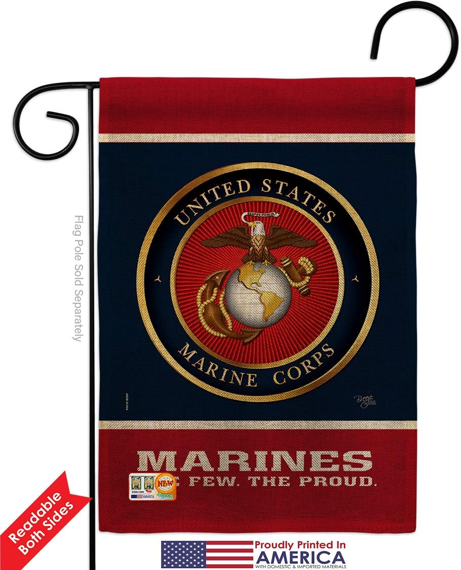 Marine Corps Proud Burlap Garden Flag Armed Forces USMC Semper Fi United State American Military Veteran Retire Official Small Decorative Gift Yard House Banner Double-Sided Made In USA 13 X 18.5