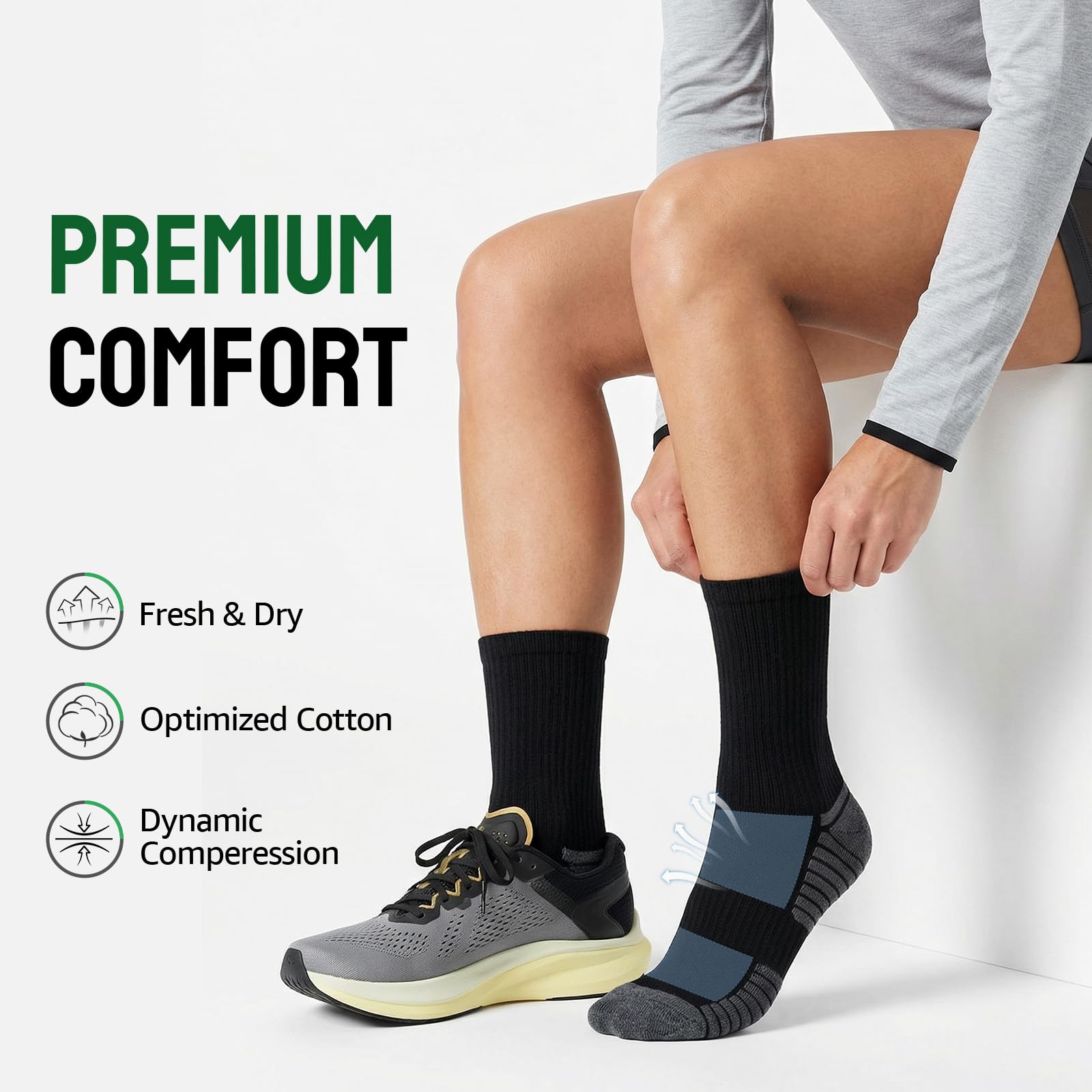 Alaplus Calzini Lunghi Uomo Donna 6 Paia, Calze lavoro in Cotone Traspiranti Antiscivolo, Calzini Sportive Uomo Estive Ideali per Running Trekking