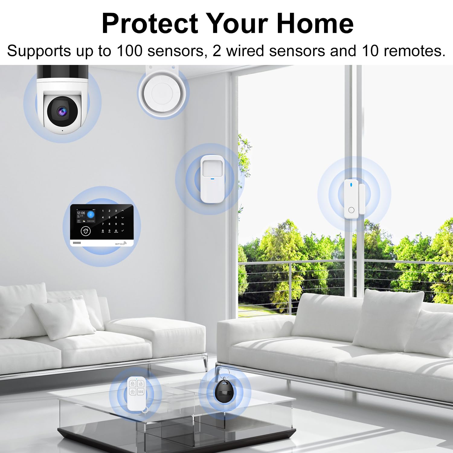 Sistema de alarma para el hogar con cámara, 23 piezas inalámbricas WiFi/GSM SMS, sistema de seguridad para el hogar con detector de movimiento, sirena de alarma de 120 dB, control remoto, botón de