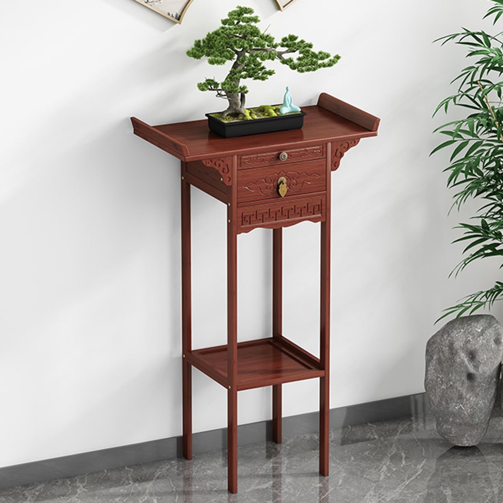 Table d'autel de méditation en bambou de 60 cm pour ranger vos objets
