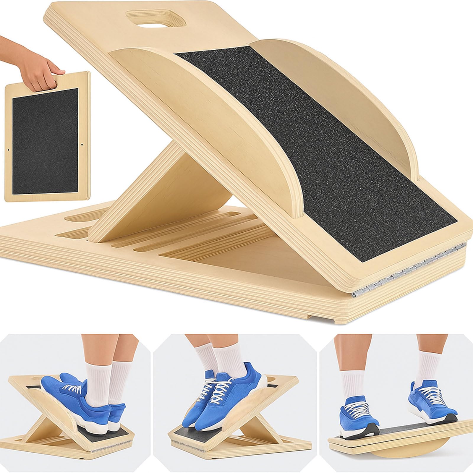 Slant Board regolabile 25°-40°, in legno antiscivolo per esercizi di stretching, Knieretter & Mobility Board per fitness, riabilitazione e palestra