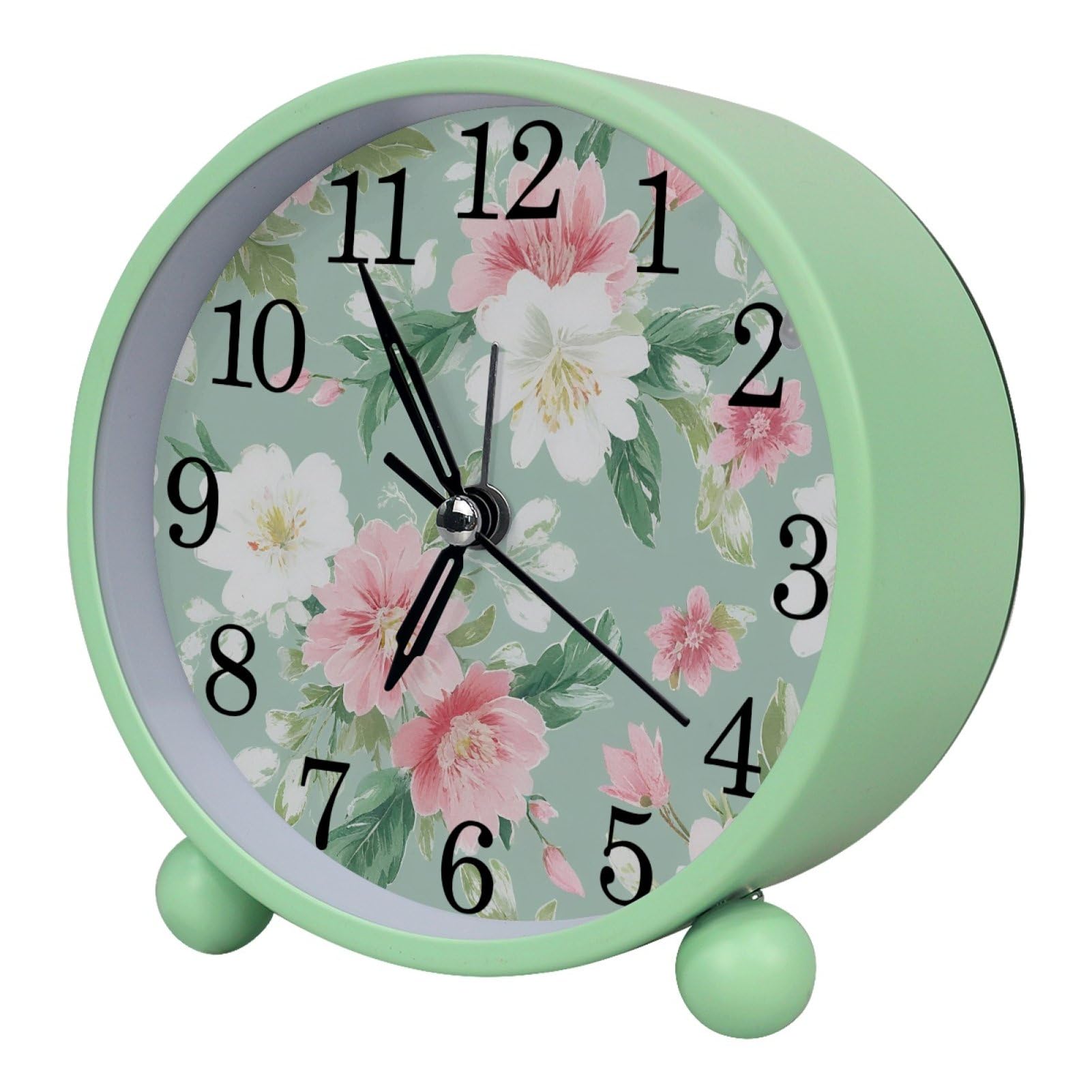 etoenbrc Watercolor Florals Round Battery Operated Bedside Alarm Clock Non-Ticking Desktop Silent Analog Alarm Clock with Light