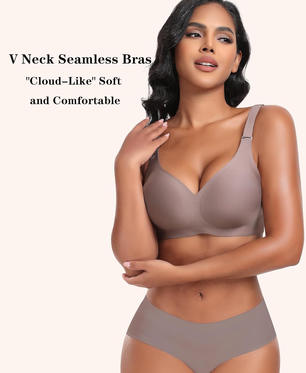 DOCUMO Wireless Bras for Women No Underwire Seamless Push Up Bras with Support and Lift, V Neck Bralette with Bra Extender