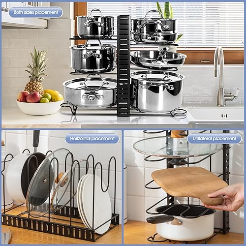 Miniatura 6 de Organizador de sartenes estante para ollas con 3 métodos de bricolaje organizador de ollas y sartenes ajustable con 8 niveles organizador de ollas