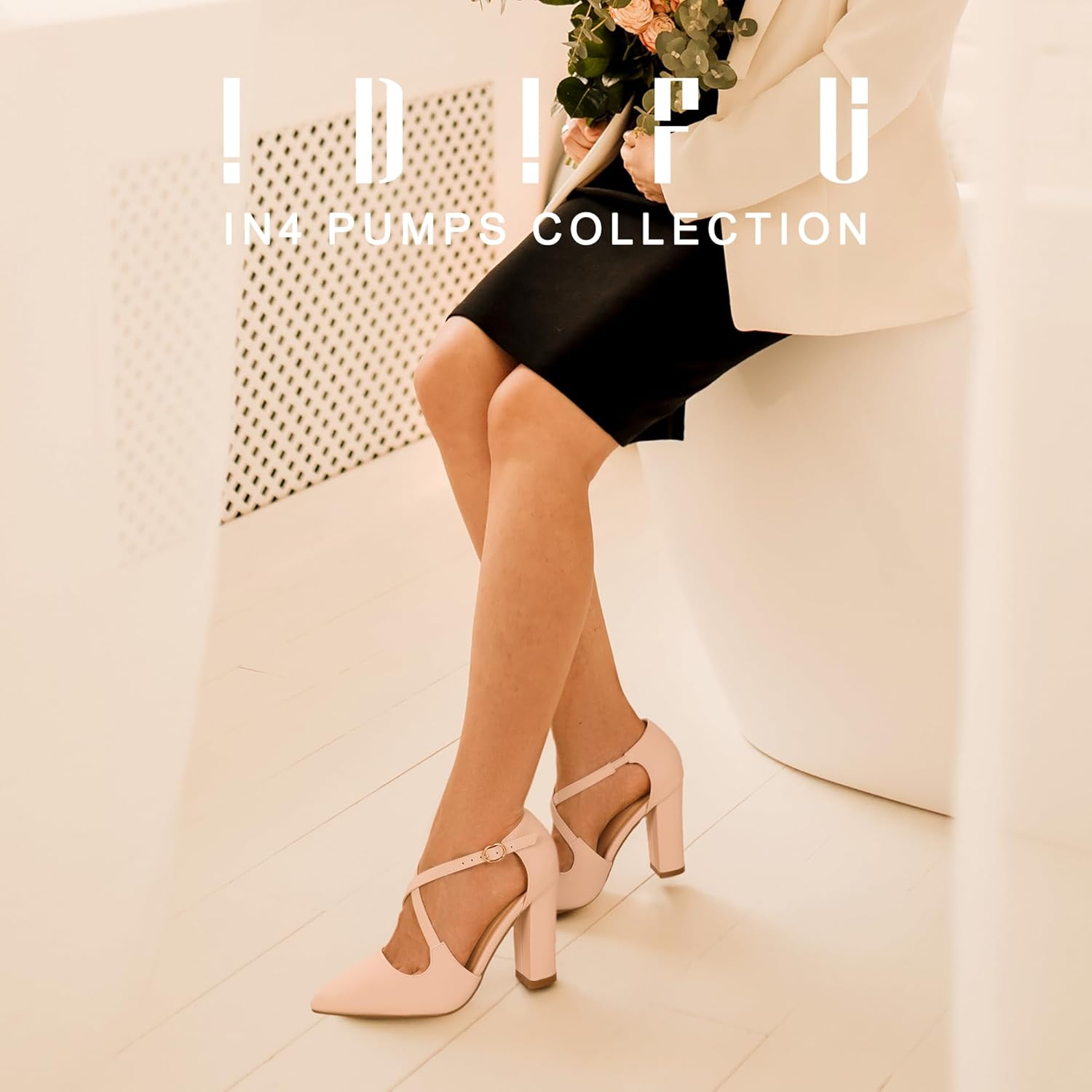 IDIFU Women's IN4 Chunky High Heels Pumps Closed Toe Block Strappy Heels Pointed Toe Dress Shoes for Women Prom Wedding Party Office Work Formal - Image 2