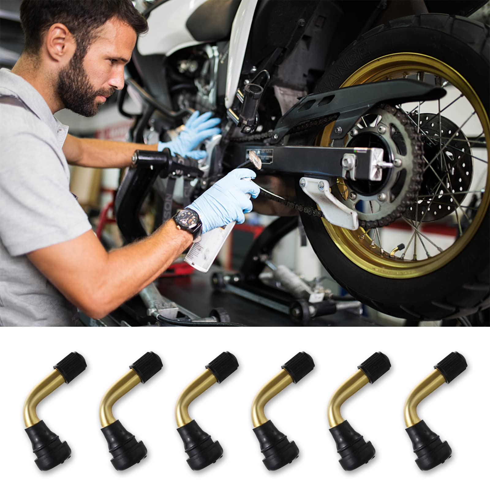 Sollbry Lot De 6 Valves Tubeless Pour Moto - Angle De 90 ° - Valve De Pneu PVR70 - En Laiton - Pour Motos, Voitures, Vélos, Véhicules électriques