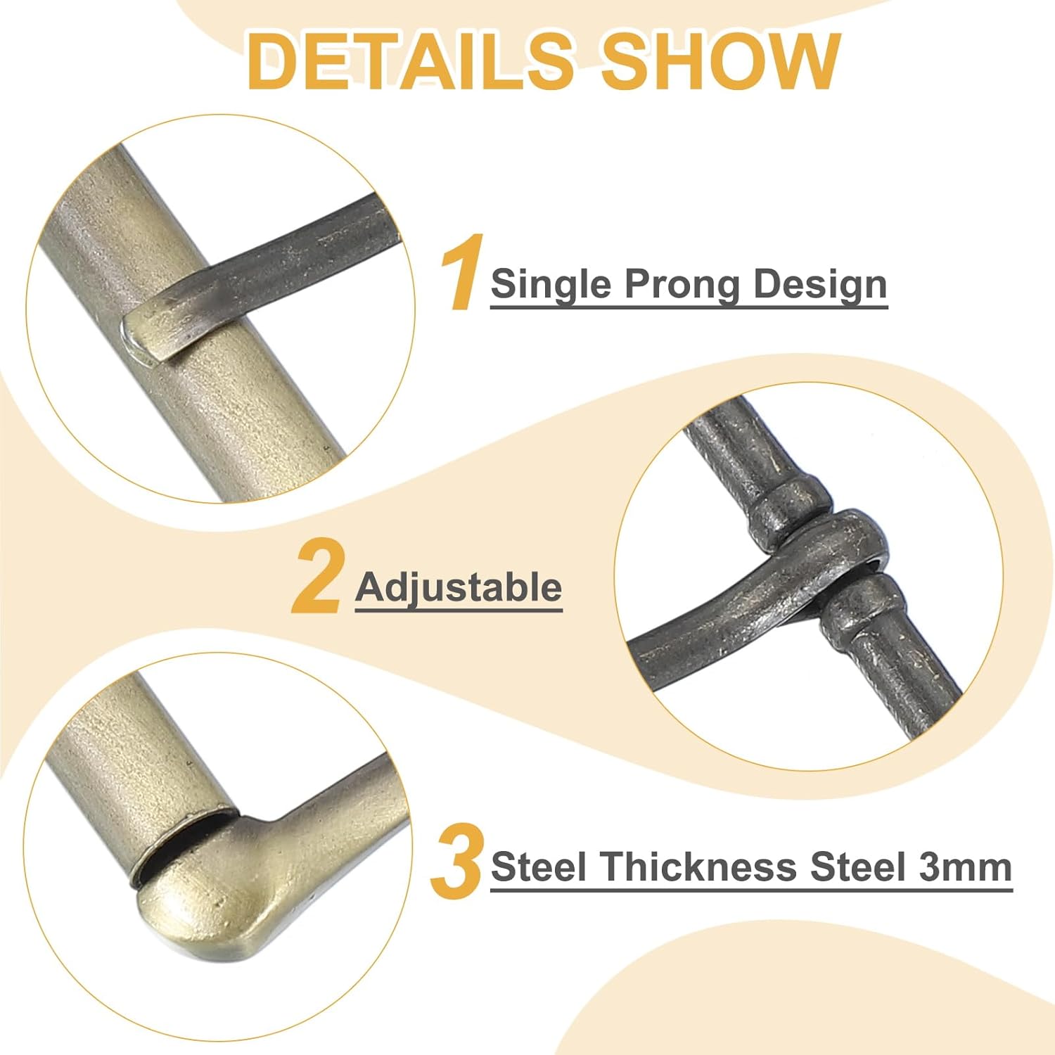 Single Prong Belt Buckle Metal Center Bar Square Replacement Buckle Fit for Belt Purse Making Leather Hardware - Image 3