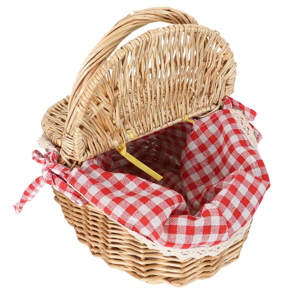 BESPORTBLE Picnic Basket Picnic Basket Rattan Basket, Woven Carrying Basket Portable Storage Basket Oval Basket with Double Lids Outdoor Camping Picnic Supplies 1Pc Wicker Picnic Basket