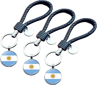 3 Argentina Flag Hand Woven Leather Keychains, Soccer Basketball Tennis Ball Cheering Souvenir, Argentina Travel Souvenir Keychain