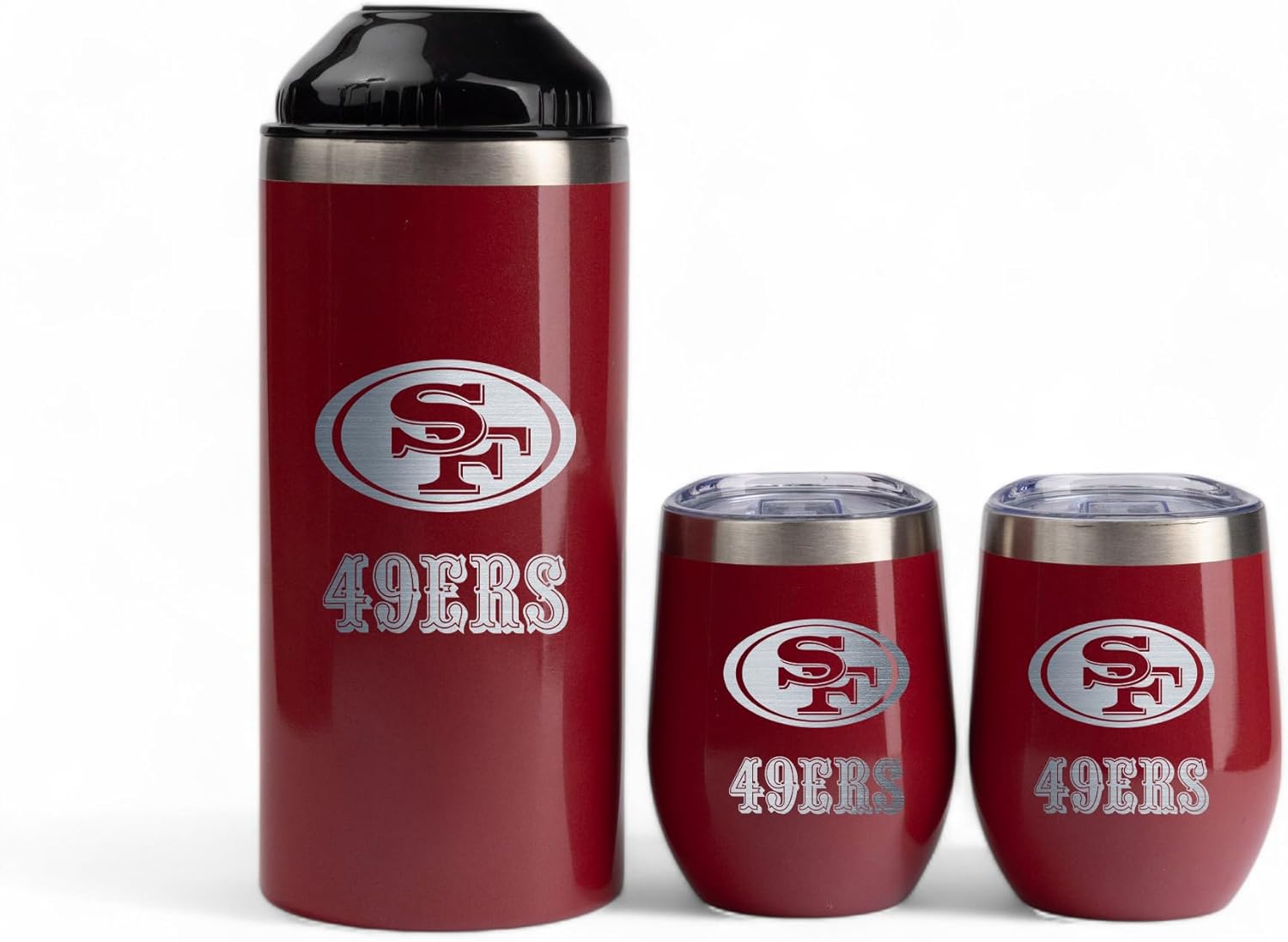 The Memory Company Officially Licensed NFL Wine Bottle Chiller Set - Double Wall Insulated Stainless Steel Cooler & 2 Ceramic Lined 12oz Stemless Tumblers with Lids, Temperature Control Wine Gift Set