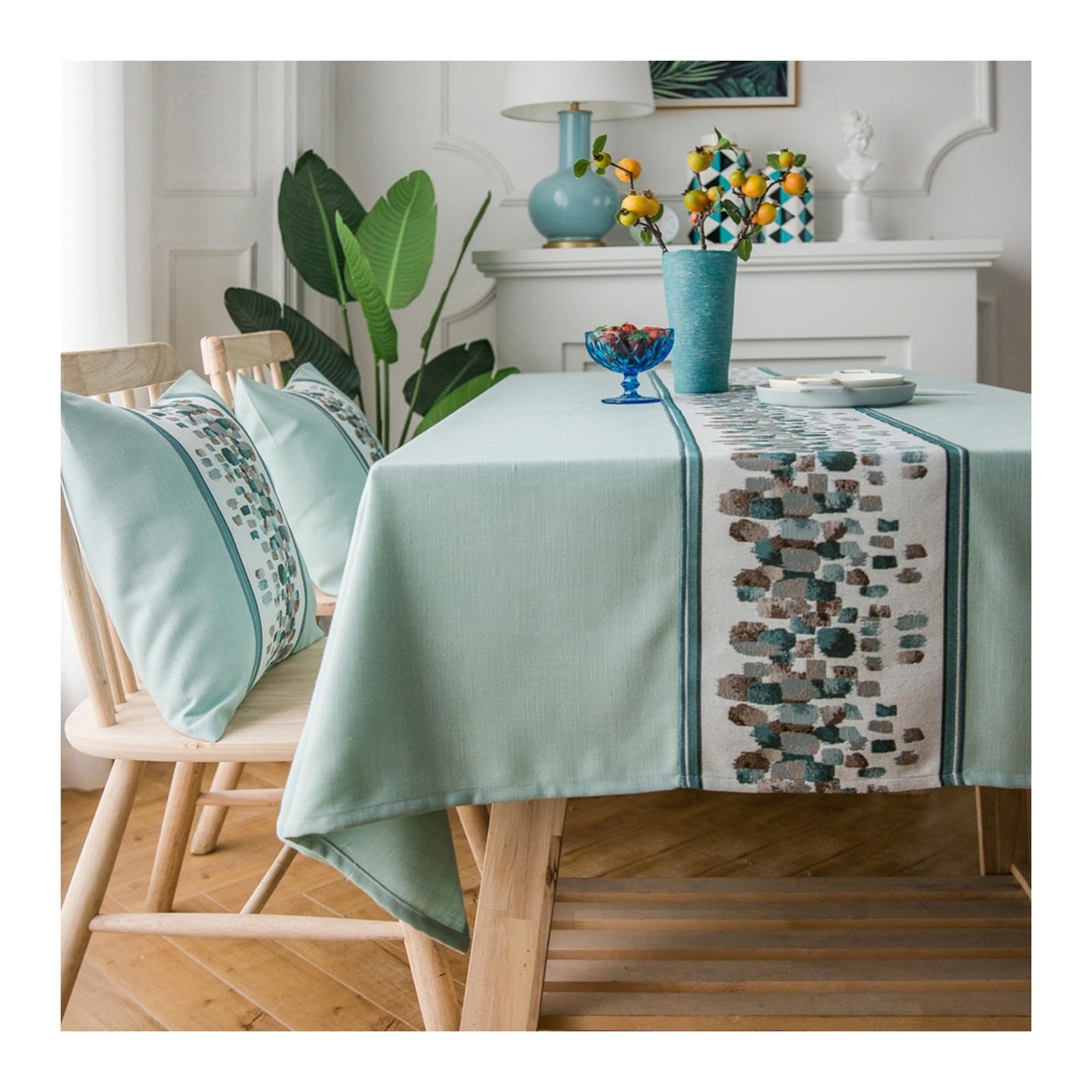 KnSam Mantel, mantel pequeño bordado de piedra, mantel de poliéster, mantel de jardín, impermeable, para comedor, jardín, fiesta, bodas o hogar, 135 x 300 cm, verde
