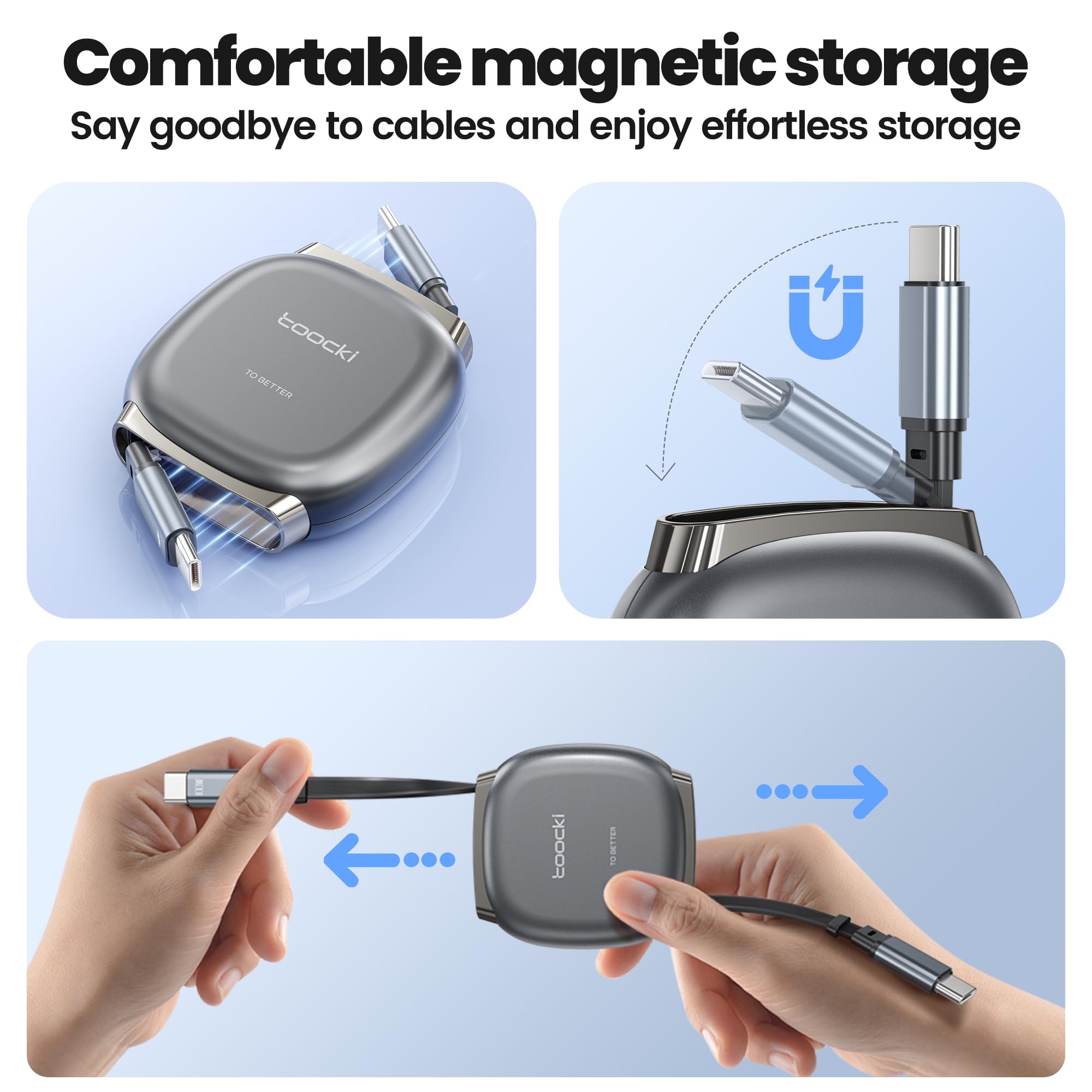 100 W zwijany kabel USB C (1 m), USB C na USBC, kabel do szybkiego ładowania z magnetycznym gniazdem do podróży, samochodu, codziennego użytku, 4 wstępnie ustawione długości do iPhone 16/15, Galaxy