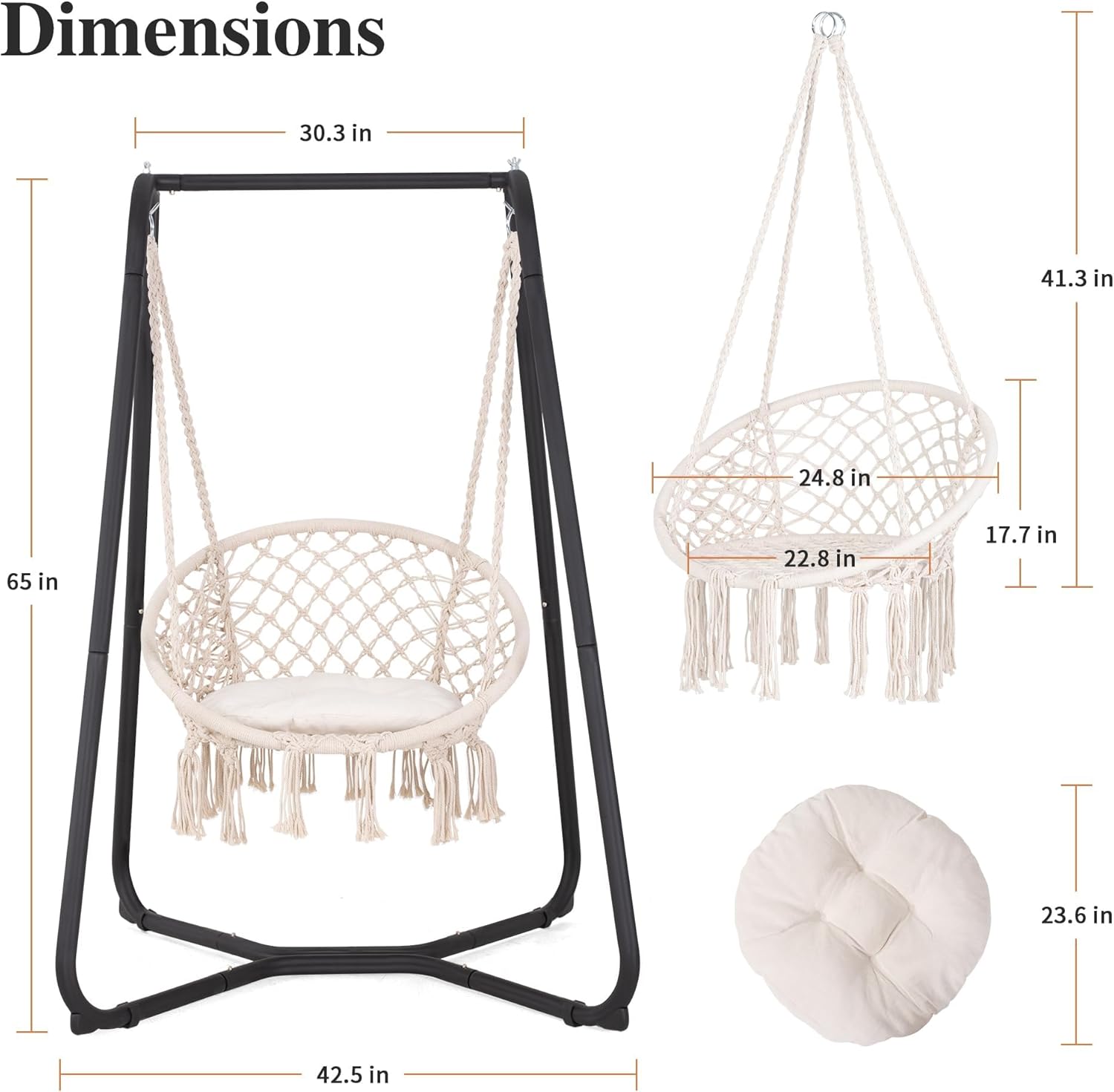 SUNCREAT Patio Swing Chair with Stand and Cushion, Heavy Duty Hanging Chair with Stand for Bedroom, 330 lbs Capacity, Patent Pending, Beige