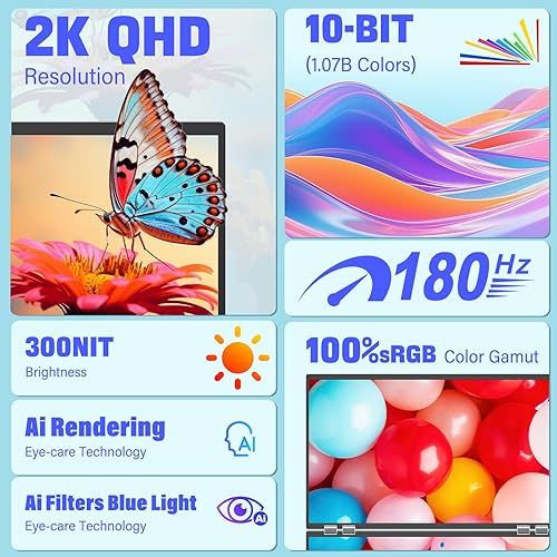 Vista 2 de InnoView Monitor portátil dual de 23.8 pulgadas 180Hz 2560 x 1440P 2K 100% sRGB - Diseño plegable y apilable con ajuste de pantalla de 315°