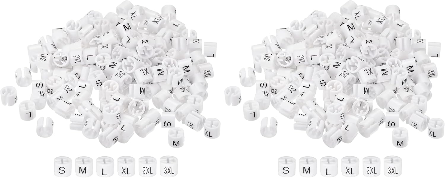 MECCANIXITY Clothes Hanger Marker S/M/L/XL/XXL/3XL Size Tag Fit 3.5mm Rod for Garment Clothing Color Coding, 180 Pcs (Pack of 2)