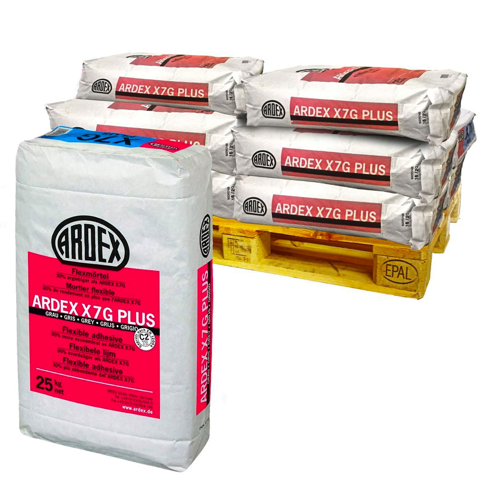 10 x ARDEX X 7 G Plus Flexmörtel Fliesenkleber Flexkleber Frostbeständig 25 KG Auf Zementbasis Zum Setzen von Fliesen Schieferplatten und Dämmstoffen