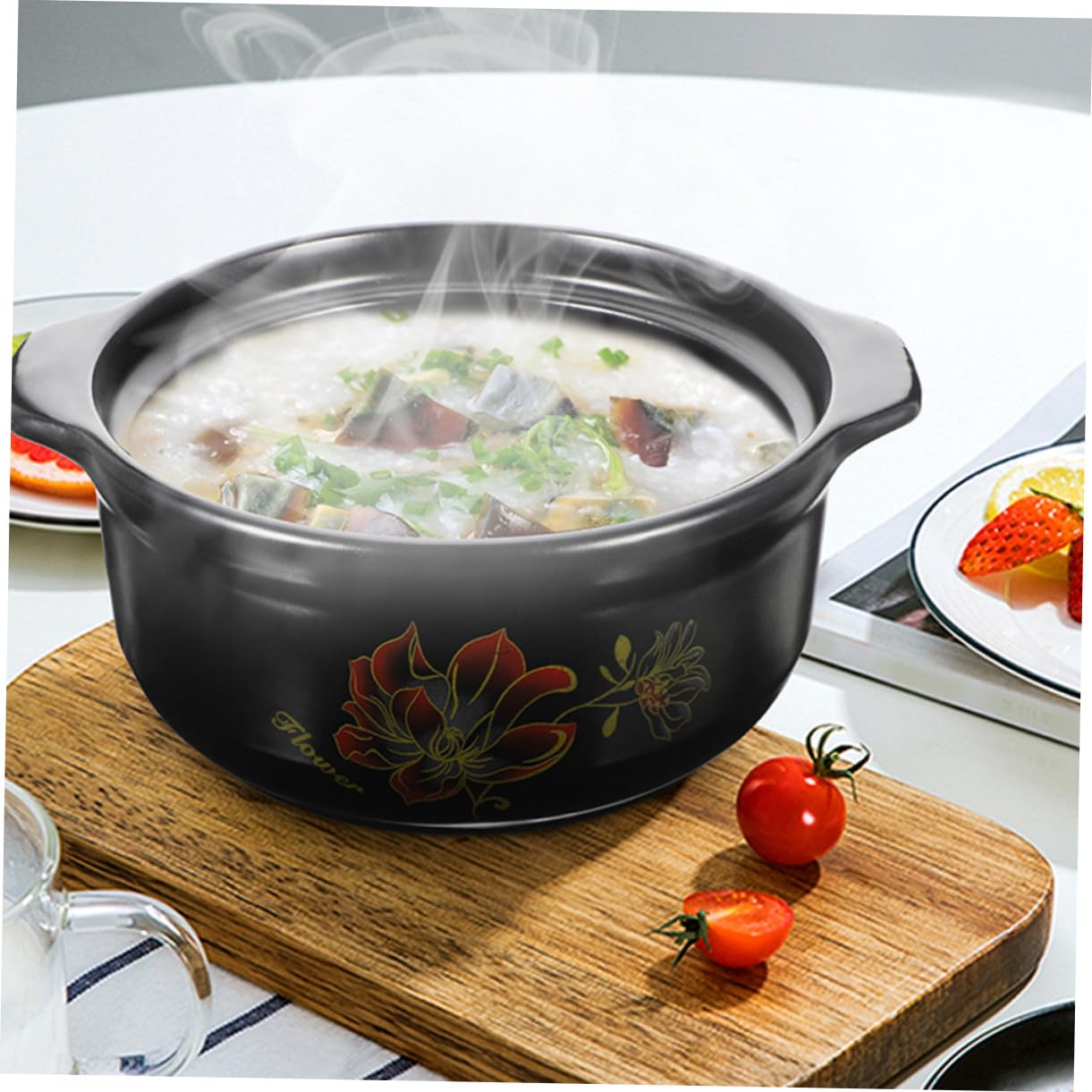 ULTECHNOVO Olla de Cerámica para Guisar Comida Tapa, Capacidad 1600ml, Ahorro de Energía y Doble Asa, Apta para Cocina Doméstica y Gas