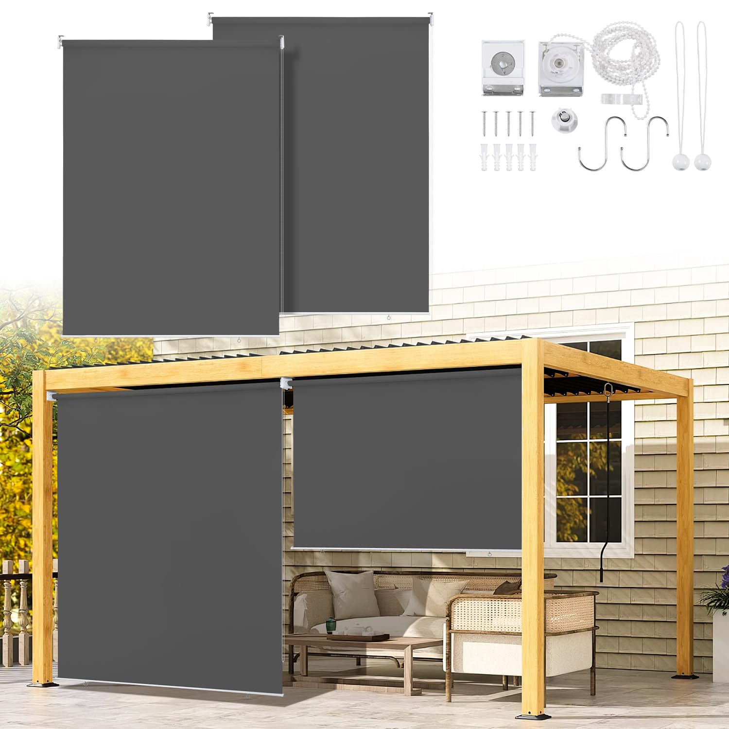 Ikodm Toldo Vertical para Exteriores 180 x 240 cm, toldo Enrollable para Balcones y terrazas, protección Solar y de la intimidad, Gris