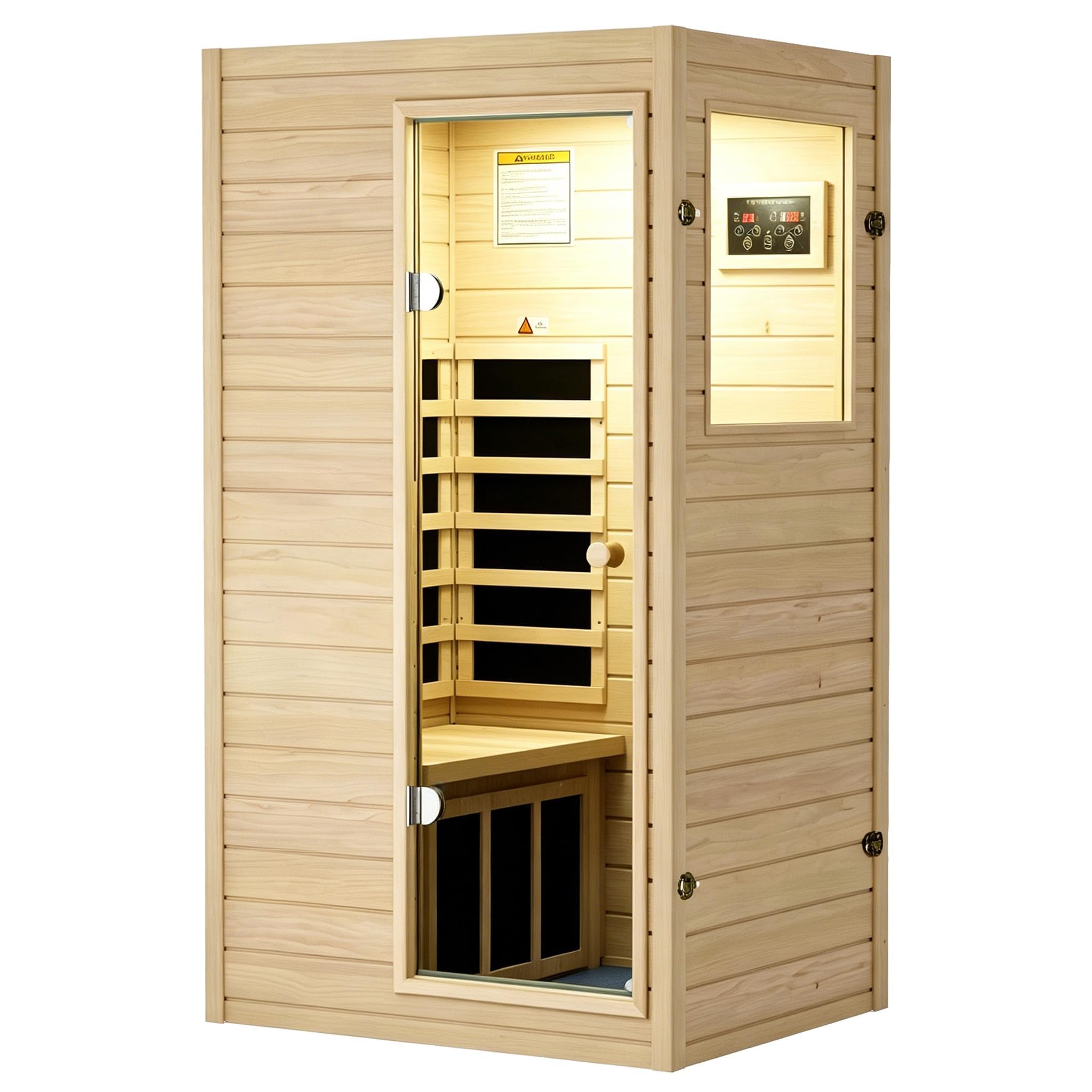LTCCDSS 1 Person Compact Infrared Sauna, 905W Low EMF Far Infrared Sauna Indoor Sauna, European Aspen Wooden Sauna for Home with Bluetooth Speakers, 36.6"x29.3"x63", Right Door