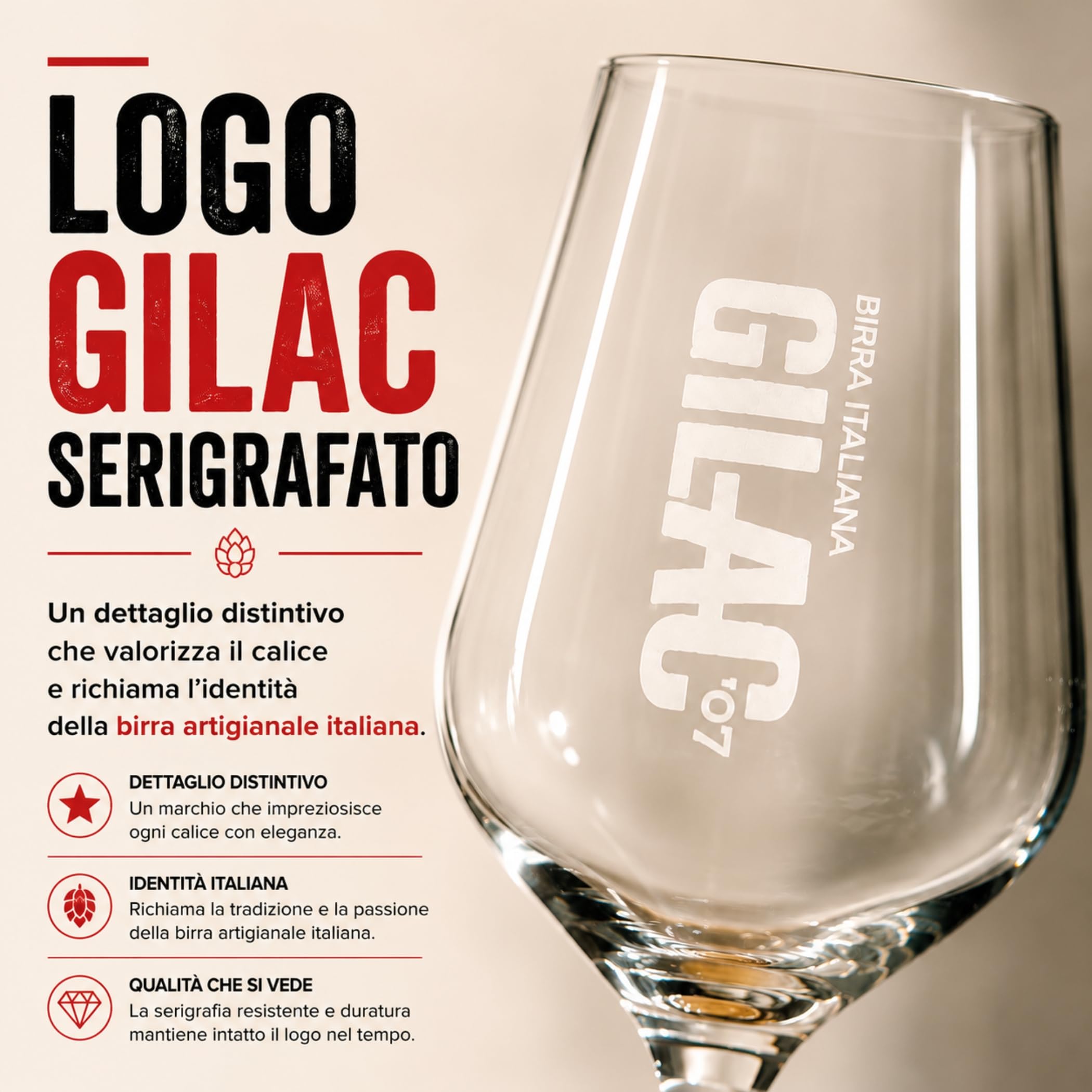 Gilac bicchieri birra in vetro, set 6 beer glass serigrafati, bicchieri da birra artigianale per degustazione, aperitivi, cene o bicchiere birra regalo.