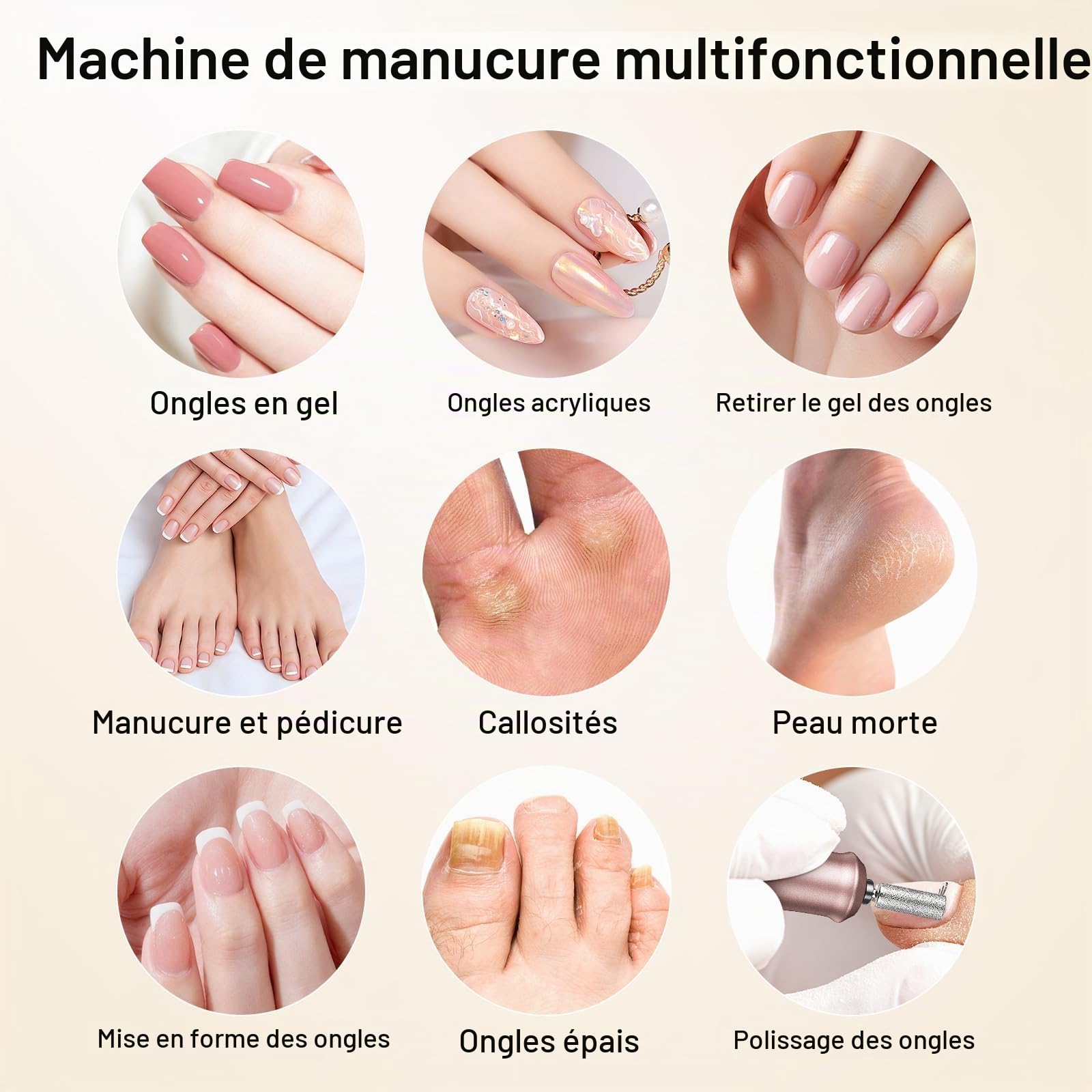 Cadrim Ponceuse pour Ongles Professionnelle 45000 RPM,13 in 1 Ponceuse Ongles