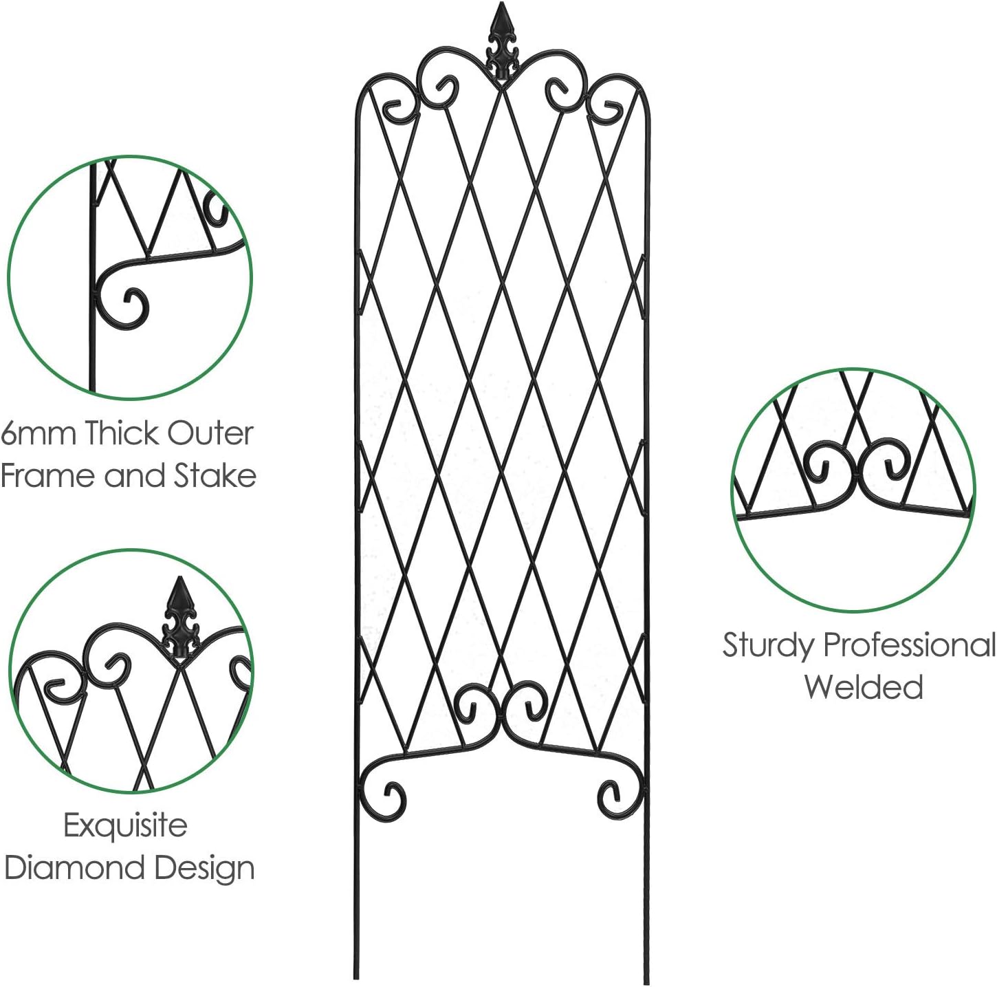 Amagabeli 2 Pack Garden Trellis for Climbing Plants 60" x 18" Rustproof Black Iron Potted Vines Vegetables Vining Flowers Patio Metal Wire